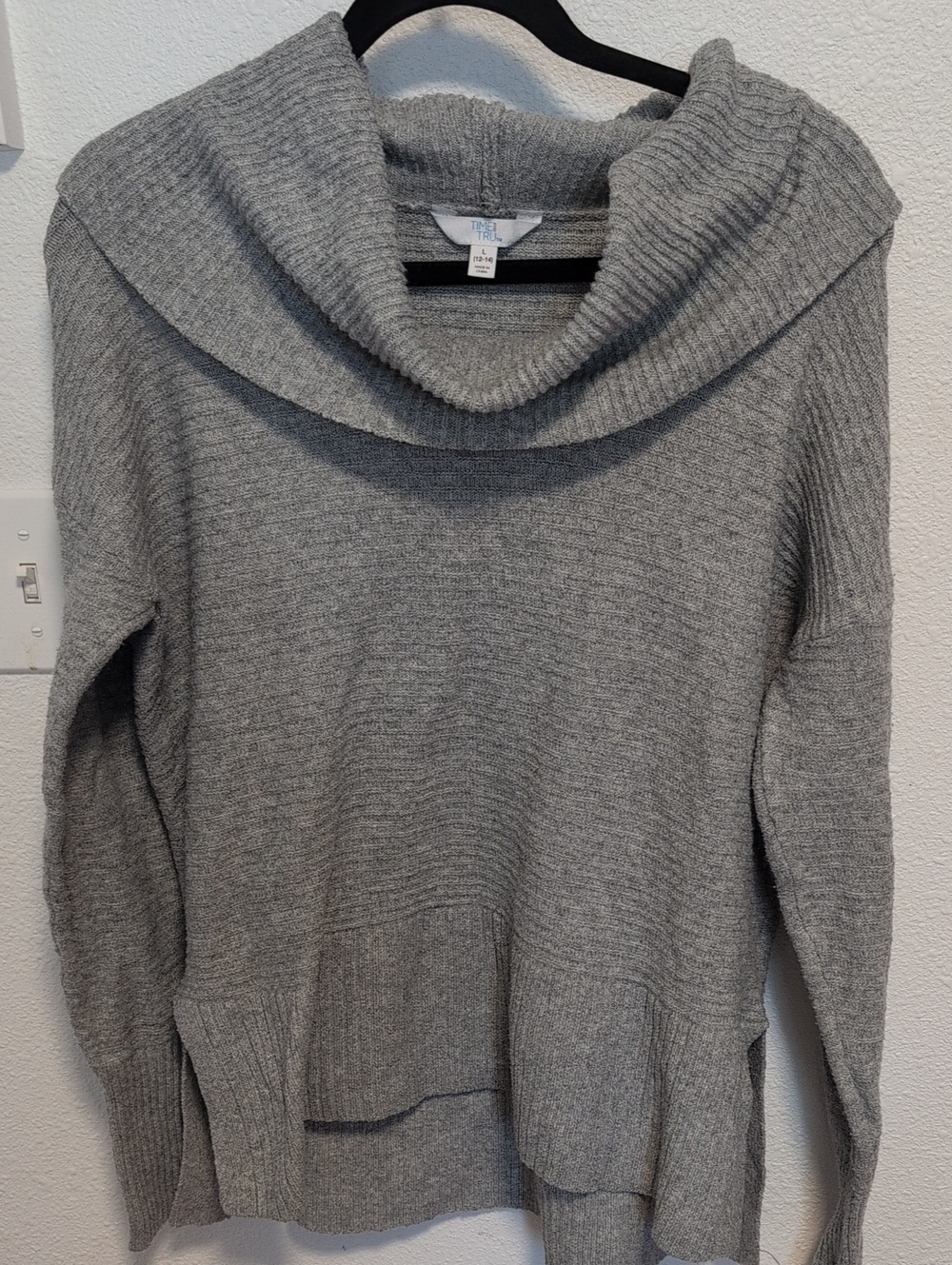 Time and Tru Light Gray Cowl Neck Sweater